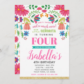 Floral Fiesta 4th Birthday Invitation Einladung