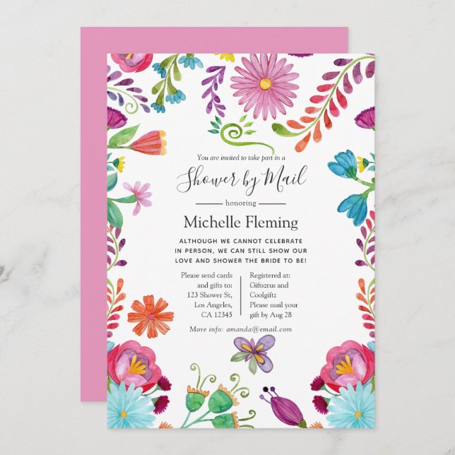 Floral Fiesta Bridal oder Babydusche per Mail Einladung (Vorne/Hinten)