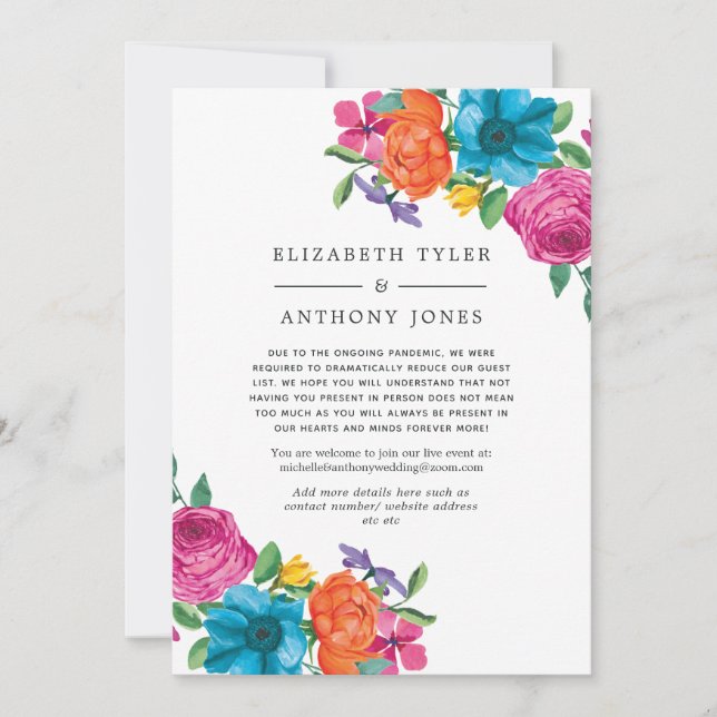 Floral Fiesta Wedding Reduced Guest List Ankündigung (Vorderseite)