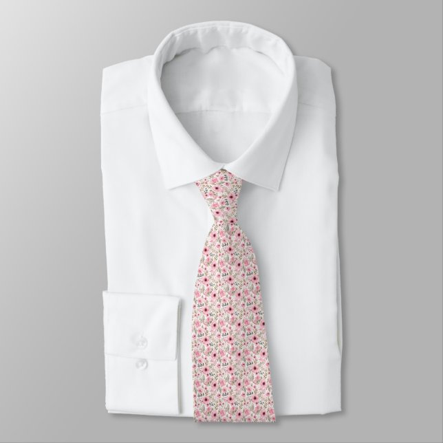 Floral Finesse: Pink Tie for Groomsmen Ensembles Krawatte (Gebunden)