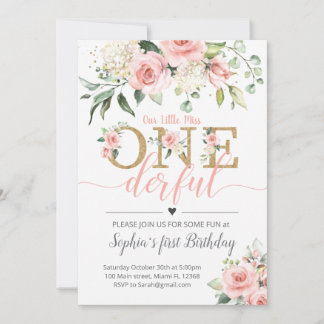 Floral First Birthday Invite-A188 Miss ONE-derful Einladung