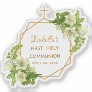 Floral First Communion Gold White Lilies Geometric Aufkleber