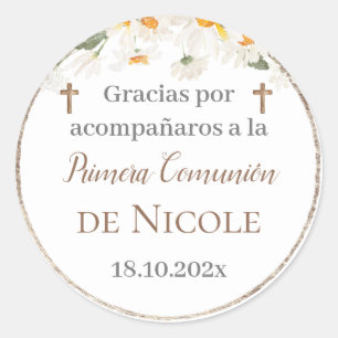 Floral First Communion Stikers Runder Aufkleber