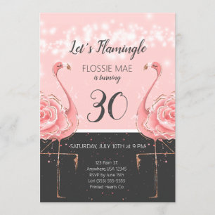 Floral Flamingo Birthday Einladung   Rose Gold