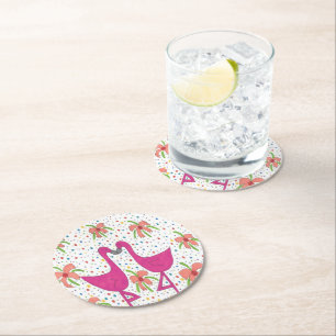 Floral Flamingo Fiesta Runder Pappuntersetzer