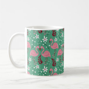 Floral Flamingo nahtloses Muster rosa grün Kaffeetasse