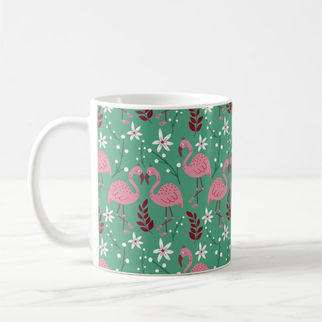 Floral Flamingo nahtloses Muster rosa grün Kaffeetasse (Links)