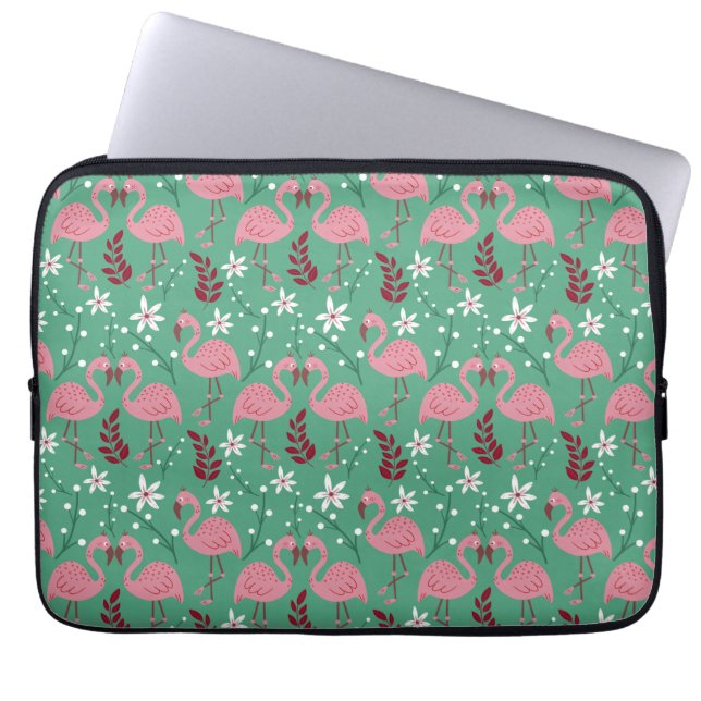 Floral Flamingo nahtloses Muster rosa grün Laptopschutzhülle (Vorderseite)