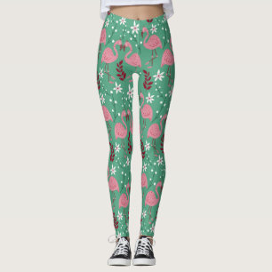 Floral Flamingo nahtloses Muster rosa grün Leggings