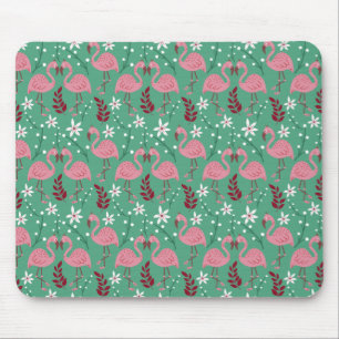 Floral Flamingo nahtloses Muster rosa grün Mousepad