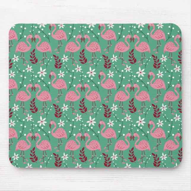 Floral Flamingo nahtloses Muster rosa grün Mousepad (Vorne)