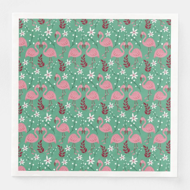 Floral Flamingo nahtloses Muster rosa grün Serviette (Vorderseite)