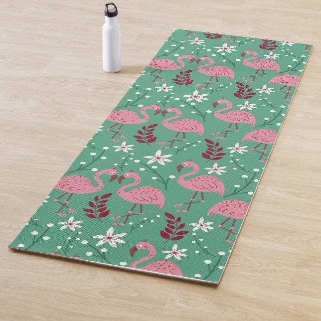 Floral Flamingo nahtloses Muster rosa grün Yogamatte (Beispiel)