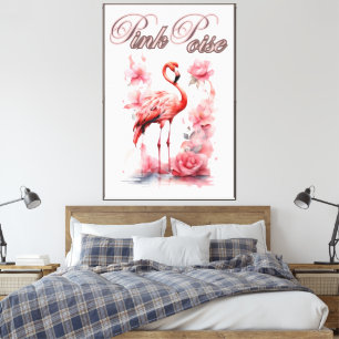 Floral Flamingo Stroll Aquarellfarben-Blumendesi Leinwanddruck
