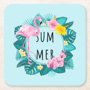 Floral Flamingo Summer Bliss Rechteckiger Pappuntersetzer