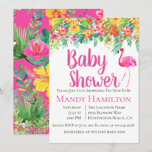 Floral Flamingo Tropical Baby Dusche Einladung