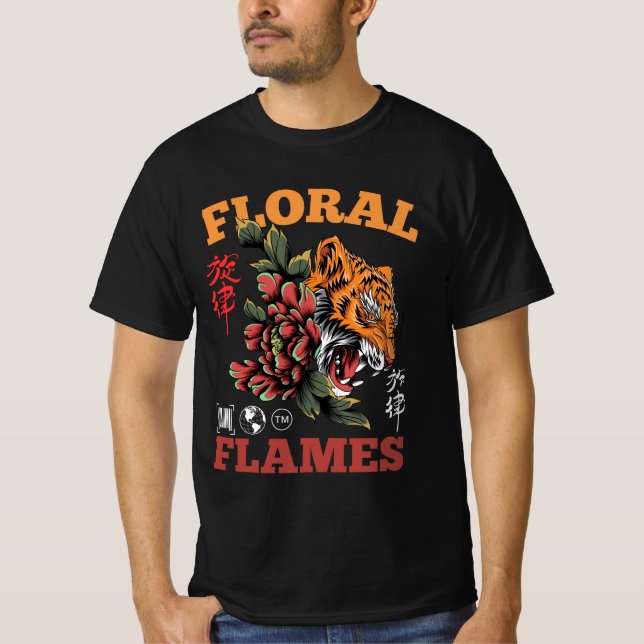Floral Flammen Grafischer T - Shirt (Vorderseite)