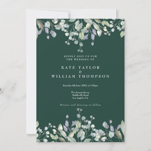 Floral Flieder Grün Emerald QR Code Hochzeit Einladung (Vorderseite)