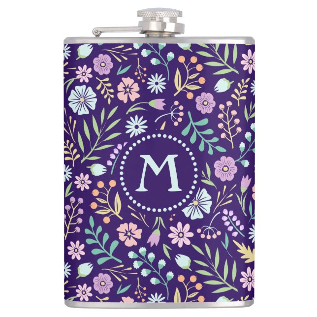 Floral floral Boho Muster Flask Flachmann (Vorderseite)