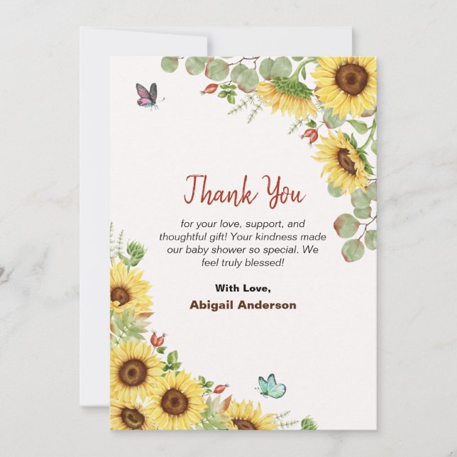 Floral Flower Baby Shower Thank You Flat Cards Dankeskarte (Vorderseite)