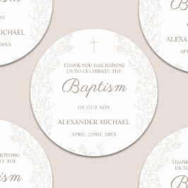 Floral Flowers Christian Cross Baptism Thank You Runder Aufkleber