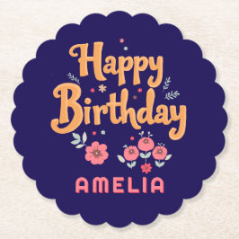 Floral Flowers Happy Birthday Handlettering Untersetzer