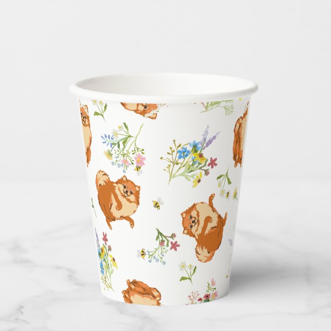 Floral Fluffy Dog Paper Cup Pappbecher (Vorderseite)