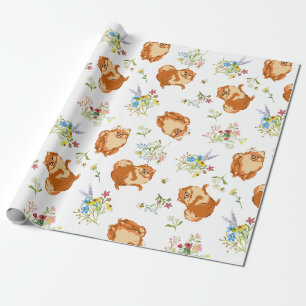 Floral Fluffy Dog Wrapping Paper Geschenkpapier