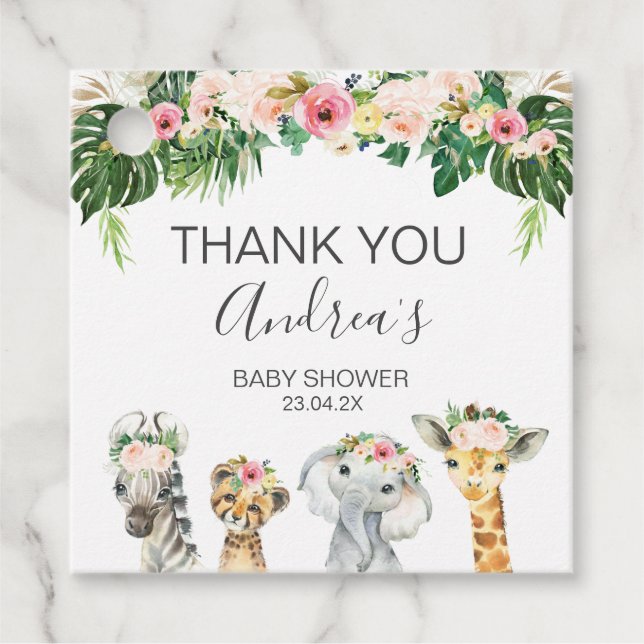 Floral Foliage Safari Babydusche Geschenkanhänger (Vorderseite)