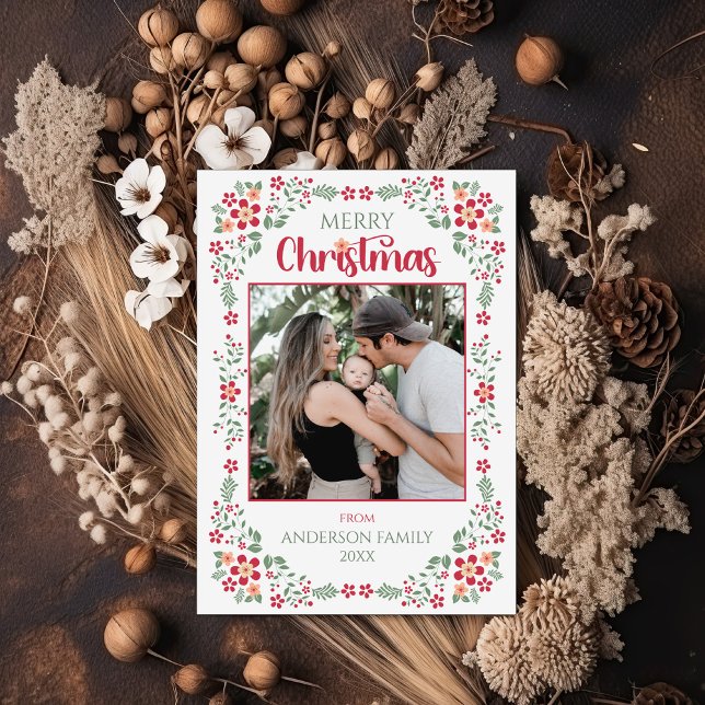 Floral Foliage Zwei Foto Frohe Weihnachten (Von Creator hochgeladen)