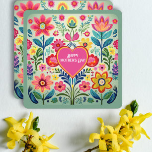Floral Folk Art Heart Day Card Mutter Karte