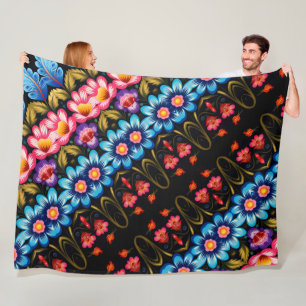 Floral Folk Art Modern Fleecedecke