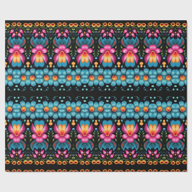 Floral Folk Art Modern Geschenkpapier (Saum)