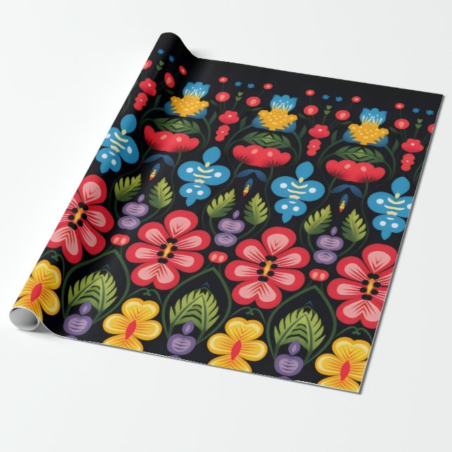 Floral Folk Art Modern Geschenkpapier (Ungerollt)