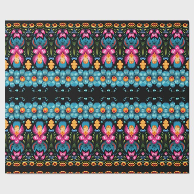 Floral Folk Art Modern Geschenkpapier (Saum)