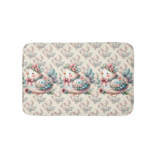 Floral Folk Bird mit Pastel Boho Charm Badematte (Vorderseite)