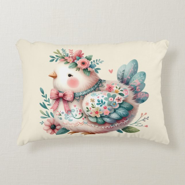 Floral Folk Bird mit Pastel Boho Charm Dekokissen (Vorderseite)