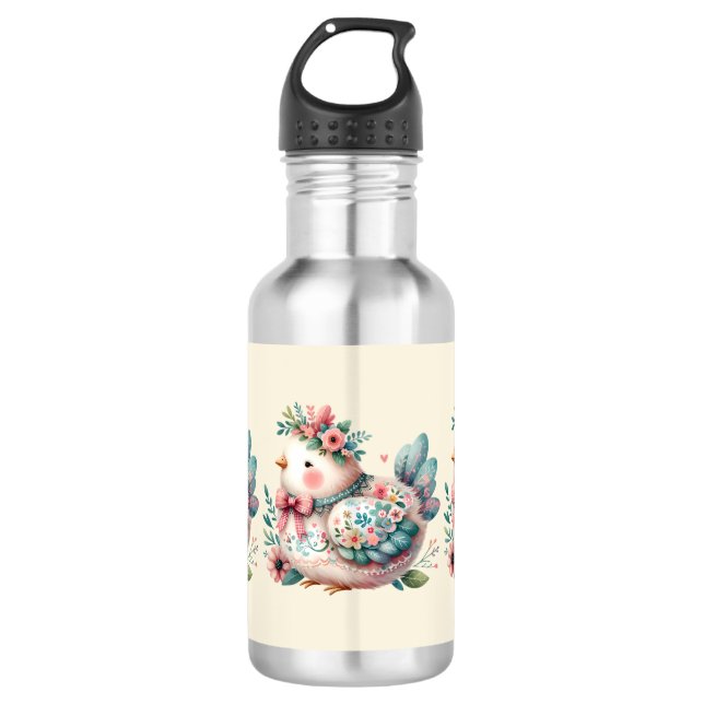 Floral Folk Bird mit Pastel Boho Charm Edelstahlflasche (Vorderseite)