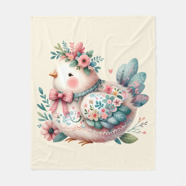 Floral Folk Bird mit Pastel Boho Charm Fleecedecke (Vorderseite)