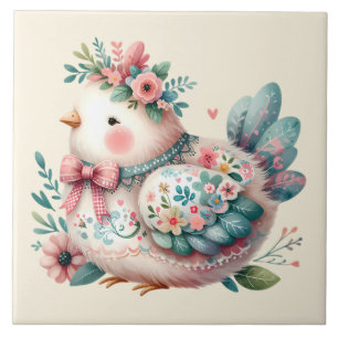 Floral Folk Bird mit Pastel Boho Charm Fliese