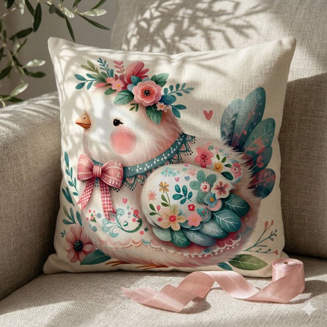 Floral Folk Bird mit Pastel Boho Charm Kissen (Floral Folk Bird with Pastel Boho Charm Throw Pillow Mockup A)