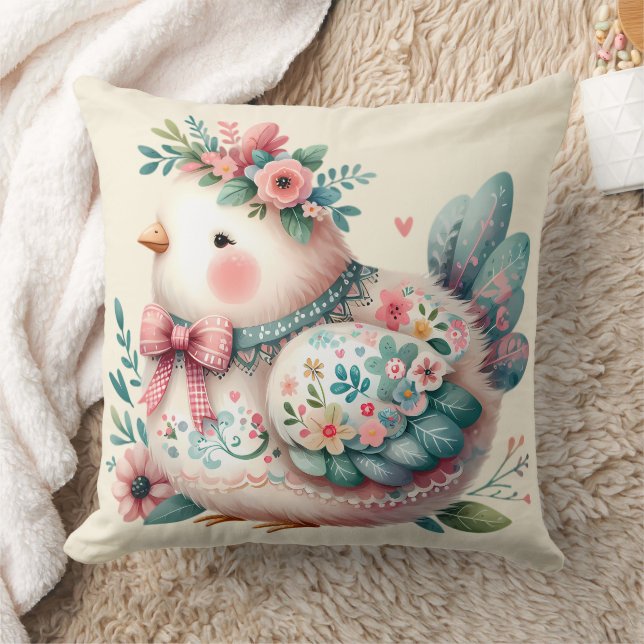 Floral Folk Bird mit Pastel Boho Charm Kissen (Decke)