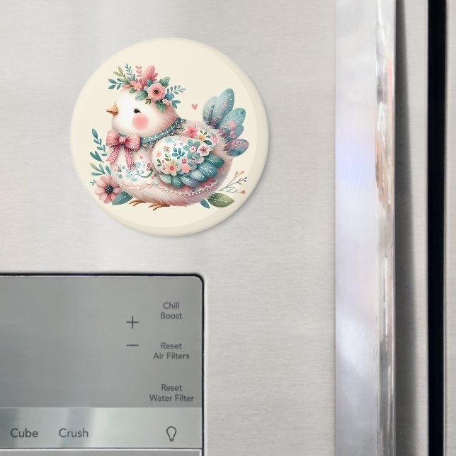 Floral Folk Bird mit Pastel Boho Charm Magnet (In Situ (Kühlschrank))