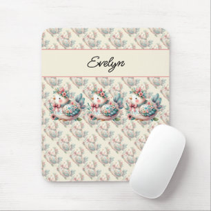 Floral Folk Bird mit Pastel Boho Charm Mousepad