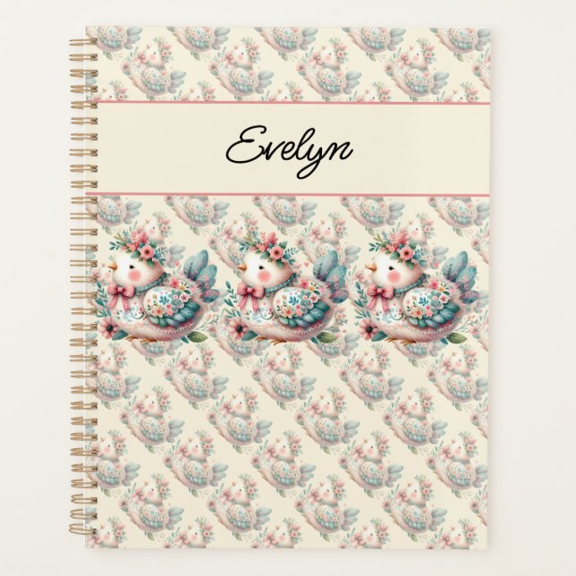 Floral Folk Bird mit Pastel Boho Charm Planer (Vorderseite)