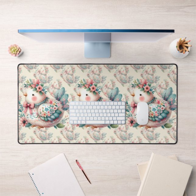 Floral Folk Bird mit Pastel Boho Charm Schreibtischunterlage (Büro 1)