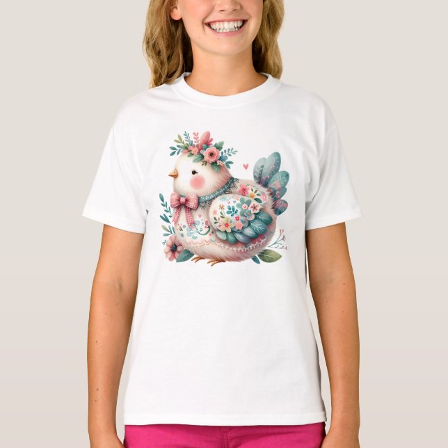 Floral Folk Bird mit Pastel Boho Charm T-Shirt (Vorderseite)