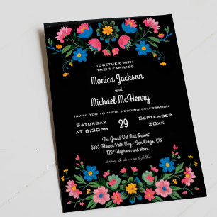 Floral Folk Black Mexico Cinco de Mayo Wedding Einladung