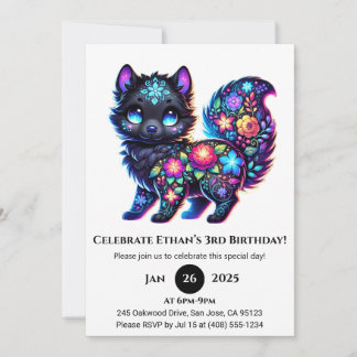 Floral Folk Fantasy Wolf Birthday Einladung