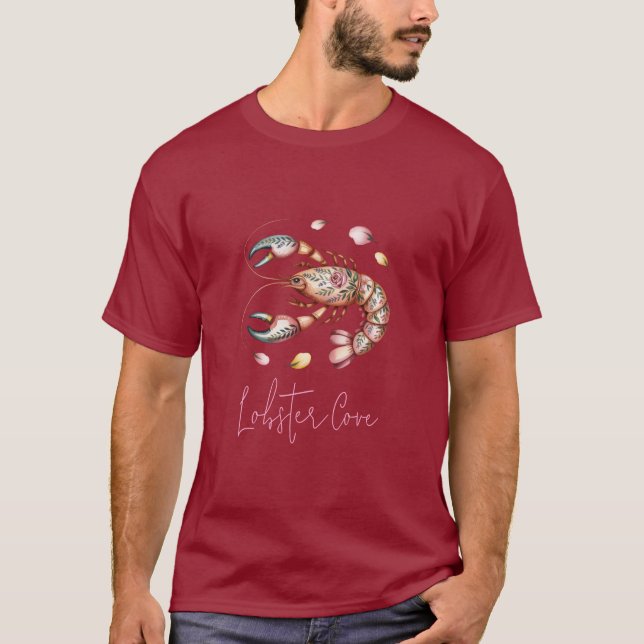 Floral Folk Lobster Kunst T-Shirt (Vorderseite)
